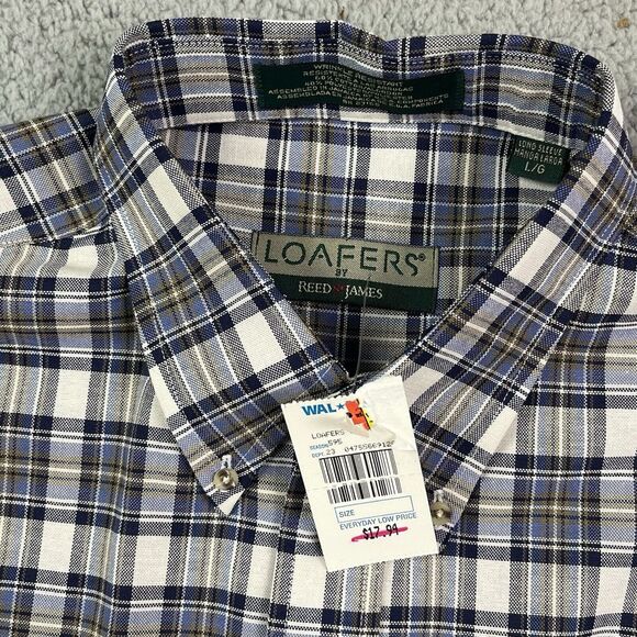 Loafers Reed & James Long Sleeve Button Down Cotton Plaid Shirt Mens Large New - Picture 2 of 7
